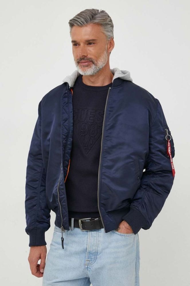 Куртка-бомбер Alpha Industries MA-1 ZH Back EMB чоловіча колір синій зимова oversize фото 4