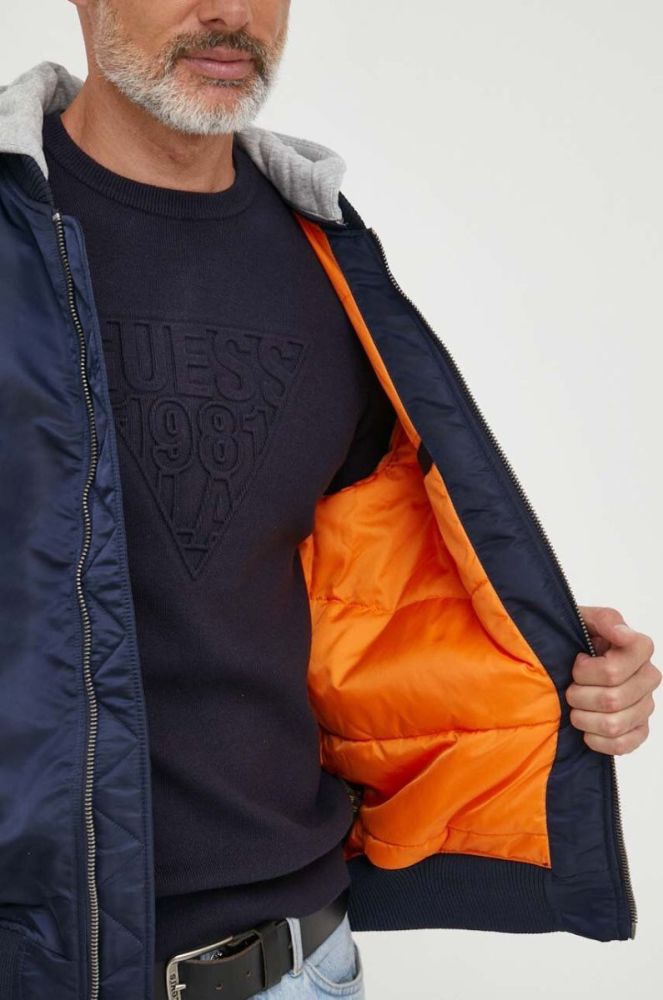 Куртка-бомбер Alpha Industries MA-1 ZH Back EMB чоловіча колір синій зимова oversize фото 6
