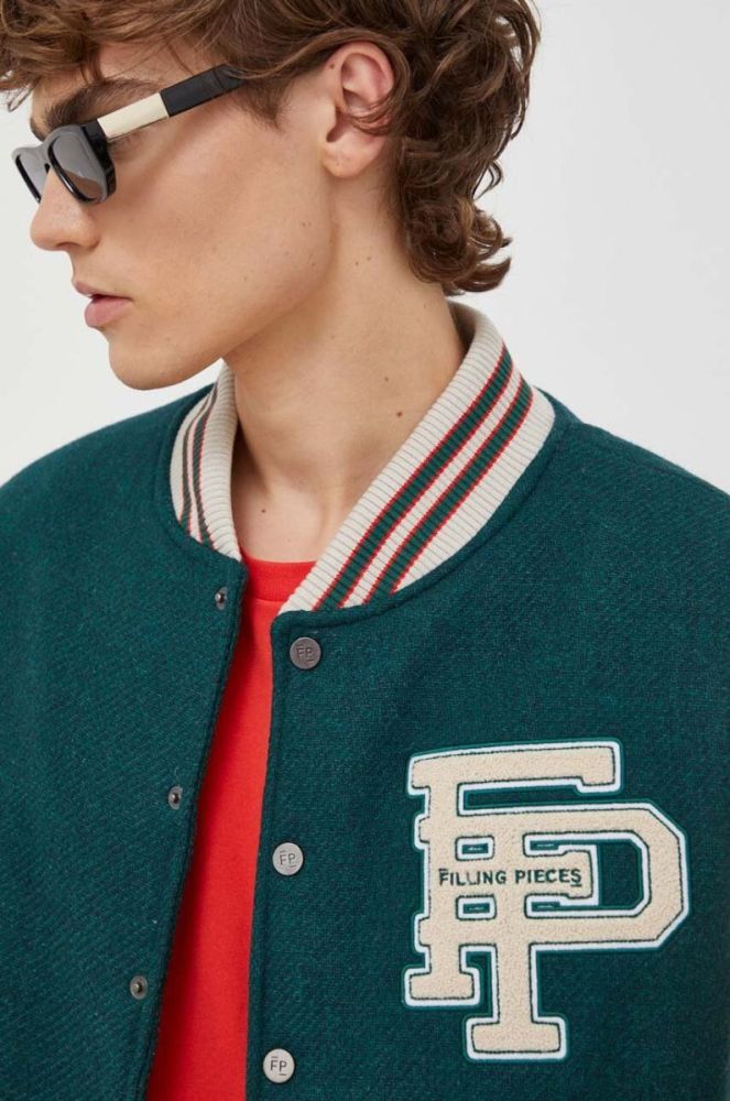 Вовняна куртка-бомбер Filling Pieces колір зелений перехідна oversize фото 4