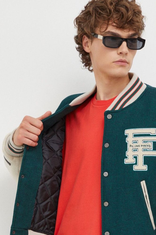 Вовняна куртка-бомбер Filling Pieces колір зелений перехідна oversize фото 6