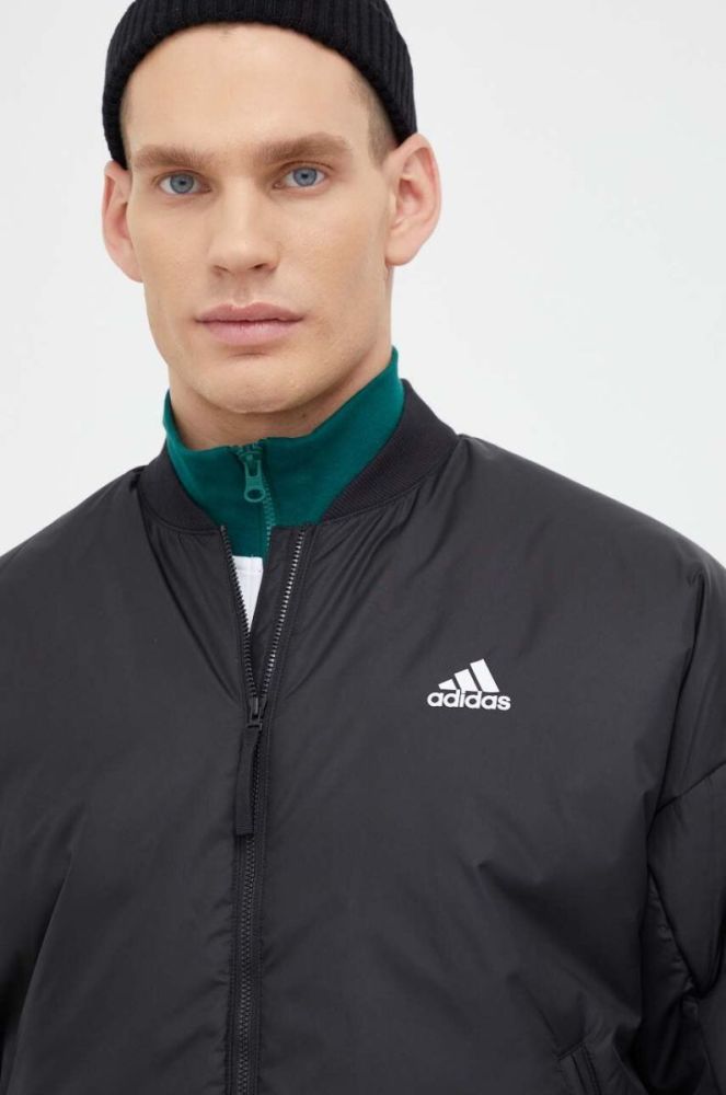 Куртка-бомбер adidas чоловічий колір чорний перехідна фото 4