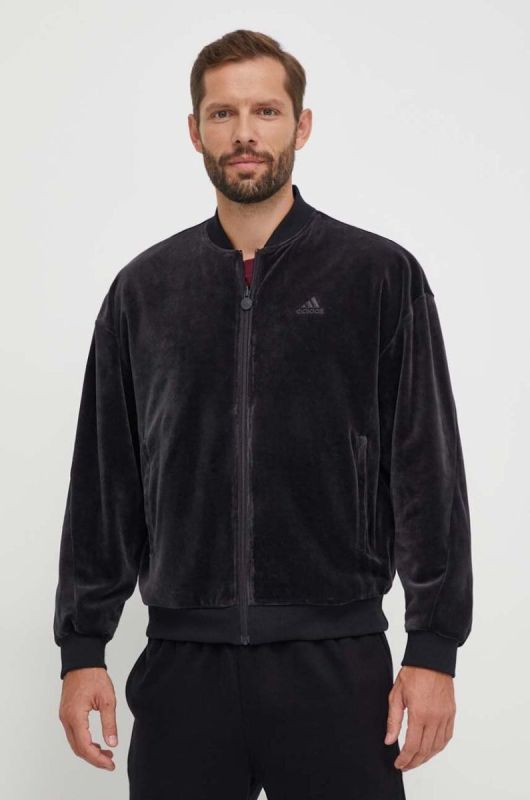 Двостороння куртка-бомбер adidas чоловіча колір чорний перехідна oversize
