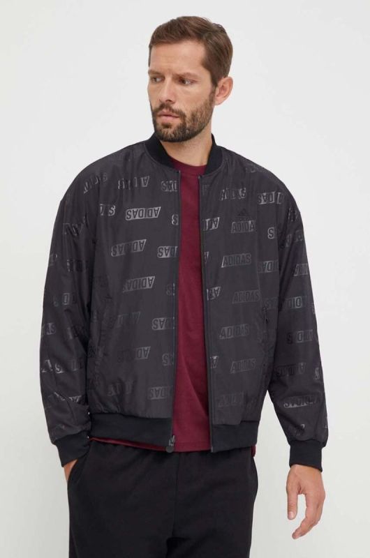Двостороння куртка-бомбер adidas чоловіча колір чорний перехідна oversize фото 2