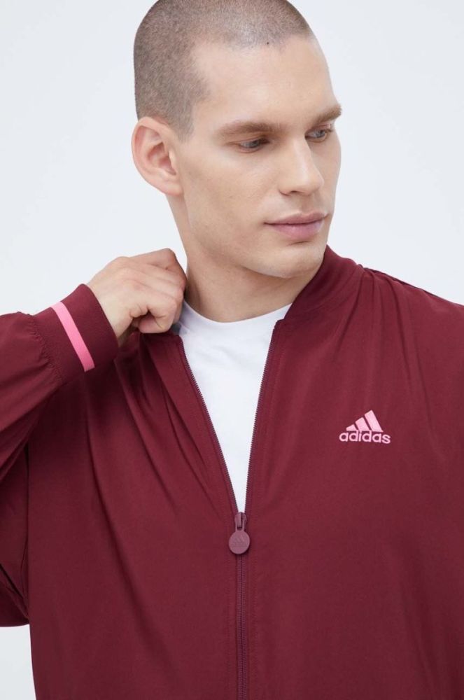 Куртка-бомбер adidas чоловічий колір бордовий перехідна фото 4