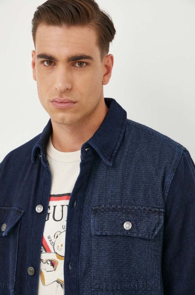 Сорочка Guess чоловіча колір синій regular класичний комір фото 4