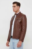 Шкіряна куртка Pepe Jeans чоловіча колір коричневий перехідна