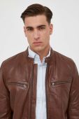 Шкіряна куртка Pepe Jeans чоловіча колір коричневий перехідна