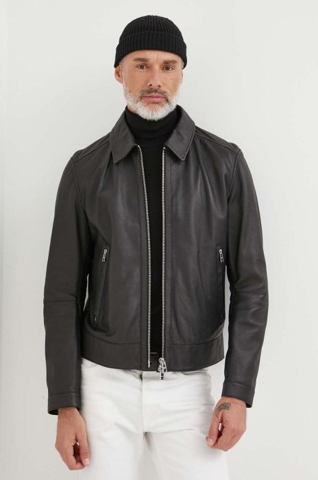 Шкіряна куртка BOSS чоловіча колір чорний перехідна (3621844)