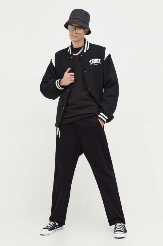 Куртка-бомбер з домішкою вовни Tommy Jeans колір чорний перехідна (3559845) фото 2