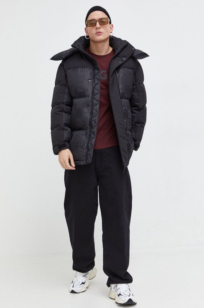 Пухова куртка HUGO чоловіча колір чорний зимова (3681214)