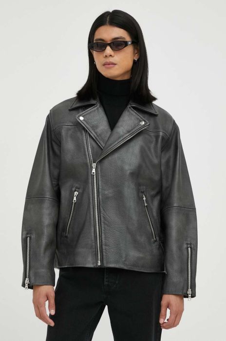 Шкіряна куртка Won Hundred чоловіча колір сірий перехідна