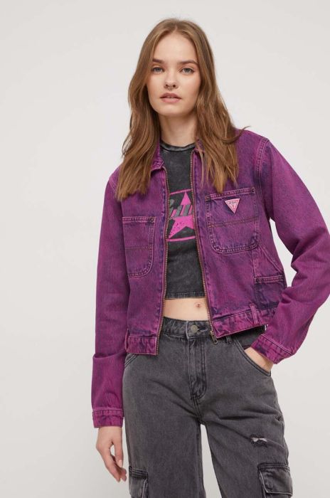 Джинсова куртка Guess Originals перехідна колір рожевий (3541855)