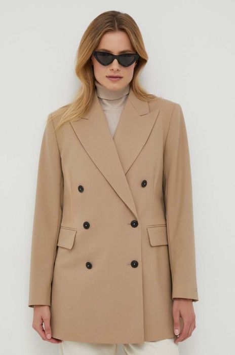 Піджак з домішкою вовни Tommy Hilfiger колір бежевий двобортний однотонна