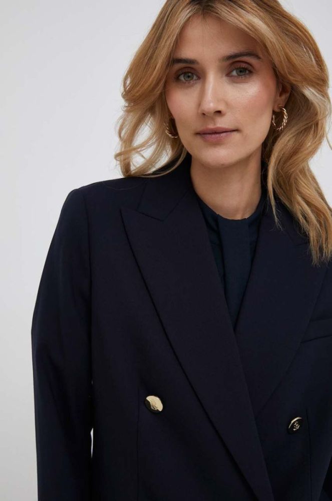 Вовняний піджак Lauren Ralph Lauren колір синій двобортний однотонна фото 4