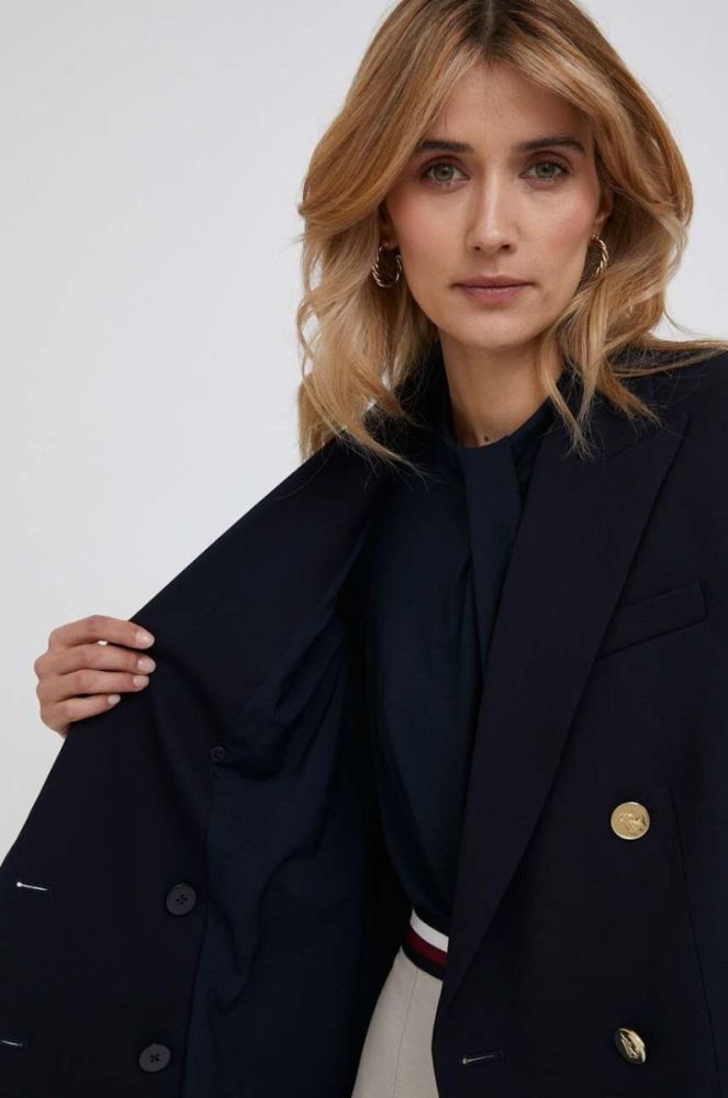 Вовняний піджак Lauren Ralph Lauren колір синій двобортний однотонна фото 6