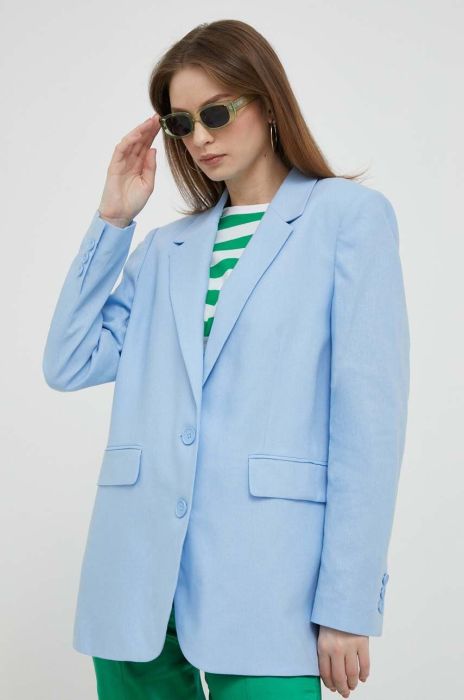 Льняний жакет Dkny однобортний однотонна колір блакитний