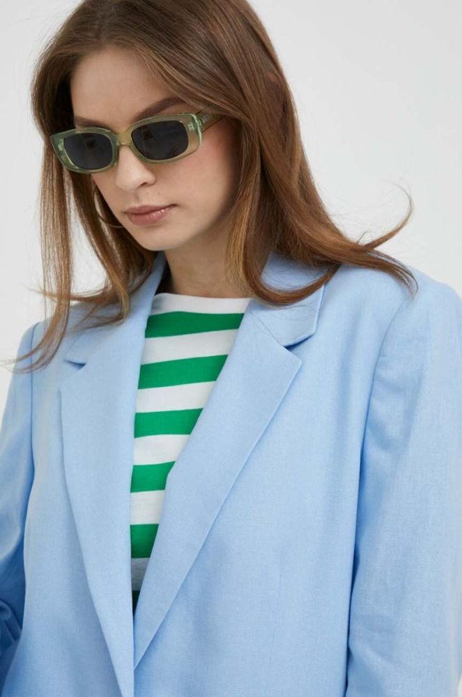 Льняний жакет Dkny однобортний однотонна колір блакитний фото 4