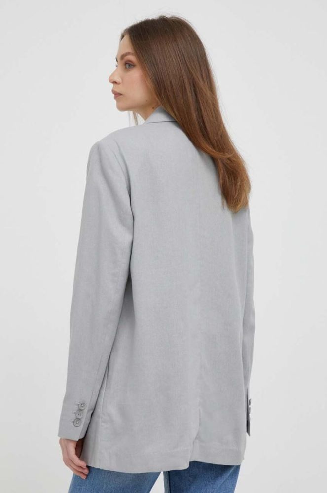 Льняний жакет Dkny колір сірий однобортний однотонна фото 3