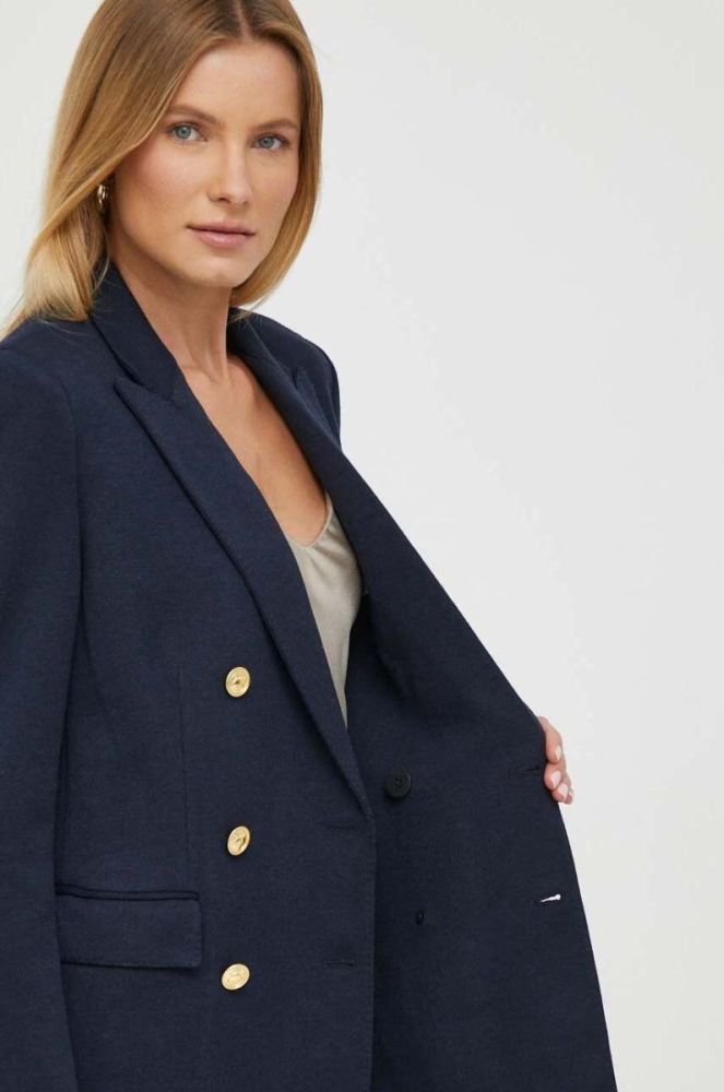 Піджак з домішкою вовни Polo Ralph Lauren колір синій двобортний однотонна фото 6