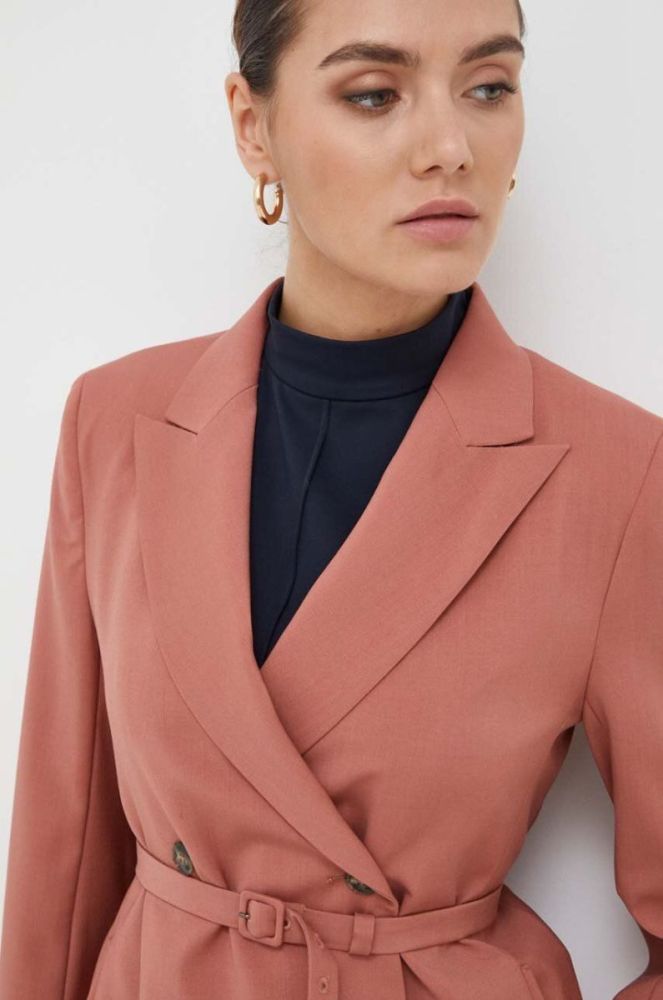 Вовняний піджак Weekend Max Mara колір рожевий двобортний однотонна фото 4
