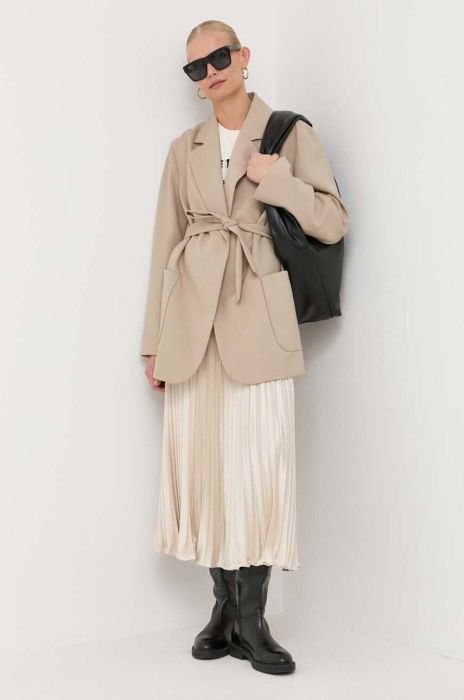 Вовняний піджак Weekend Max Mara колір бежевий без застібки однотонна