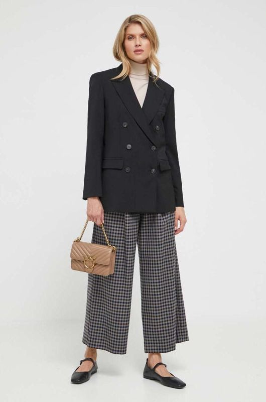 Вовняний піджак Weekend Max Mara колір чорний двобортний однотонна фото 2