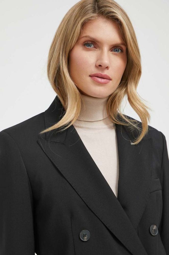 Вовняний піджак Weekend Max Mara колір чорний двобортний однотонна фото 4
