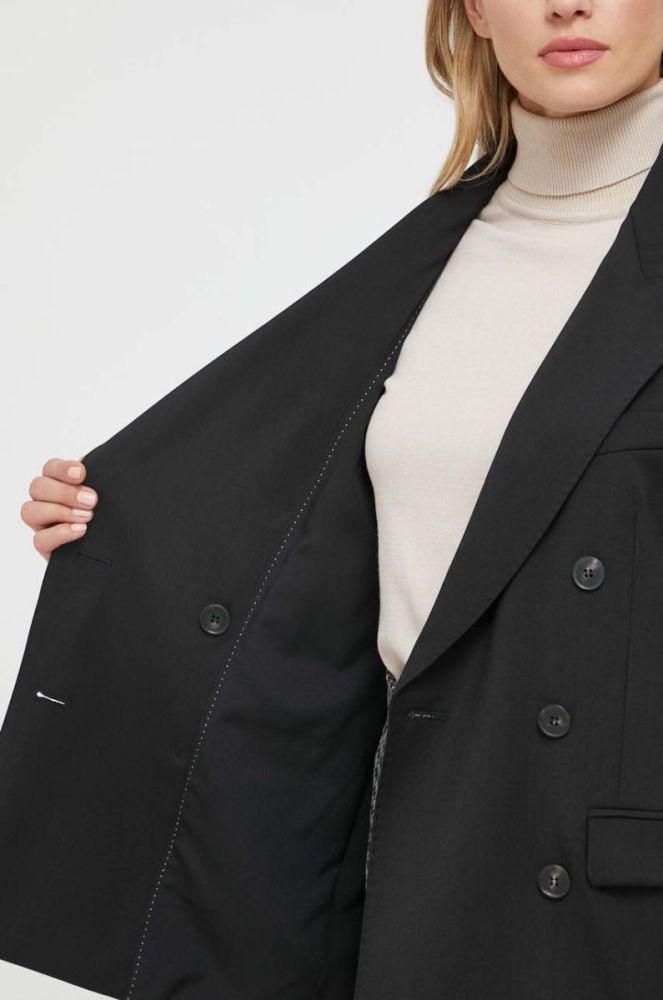 Вовняний піджак Weekend Max Mara колір чорний двобортний однотонна фото 6