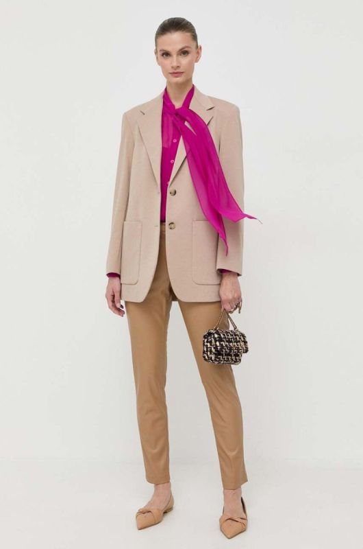 Піджак Weekend Max Mara колір бежевий однобортний однотонна фото 2