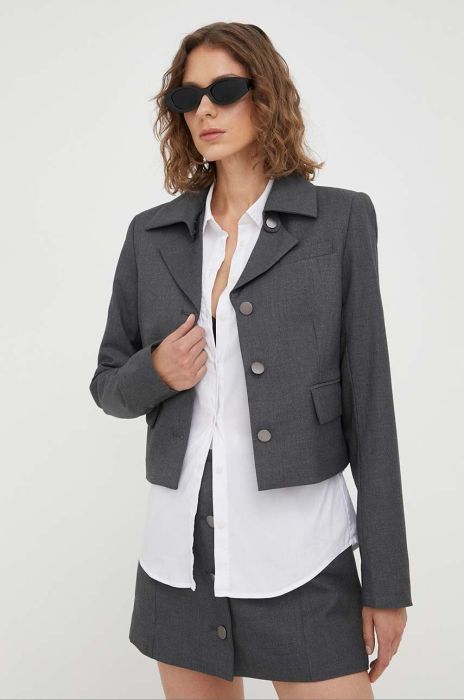 Піджак з домішкою вовни Remain колір сірий однобортний меланж