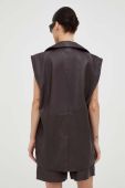 Шкіряний жилет Gestuz колір коричневий однобортний