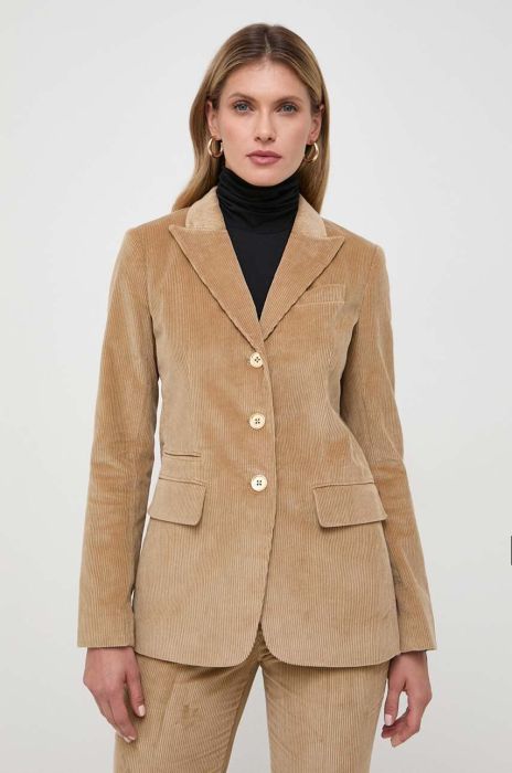 Бавовняний піджак MICHAEL Michael Kors колір бежевий однобортний однотонна