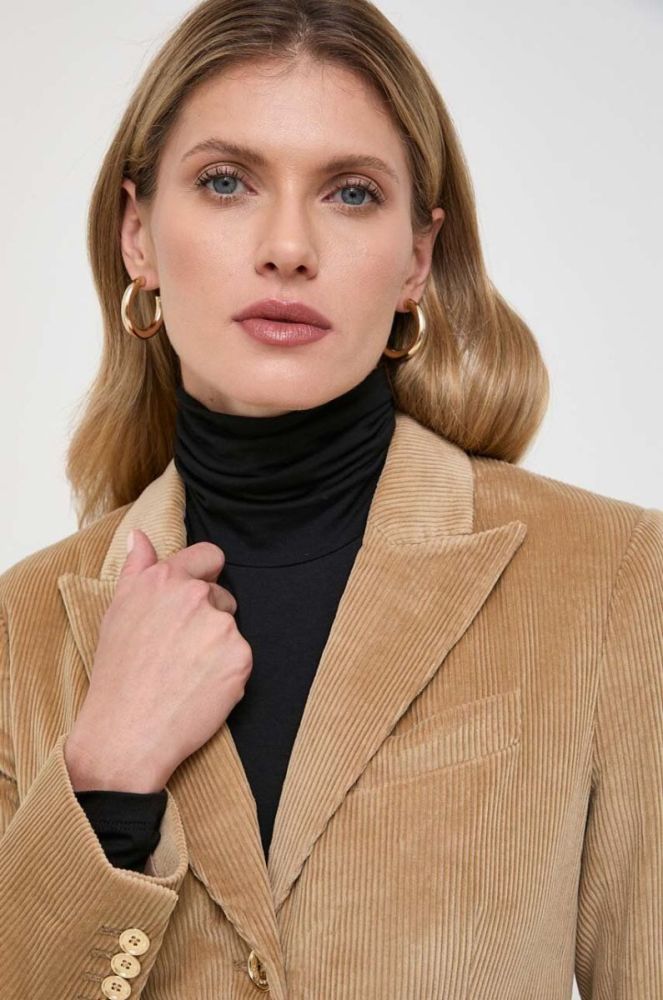 Бавовняний піджак MICHAEL Michael Kors колір бежевий однобортний однотонна фото 5