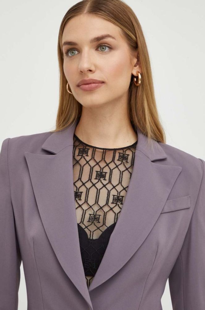 Піджак Elisabetta Franchi колір фіолетовий однобортний однотонна фото 4