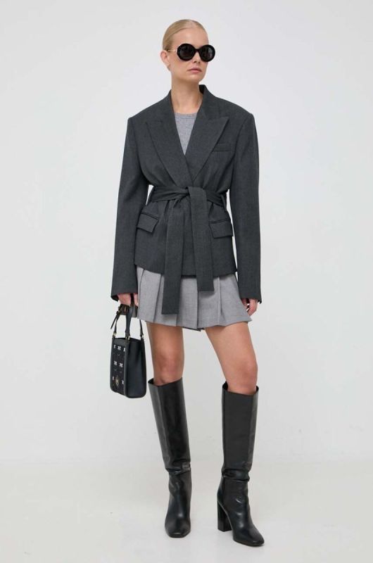 Вовняний піджак Pinko колір сірий oversize однотонна
