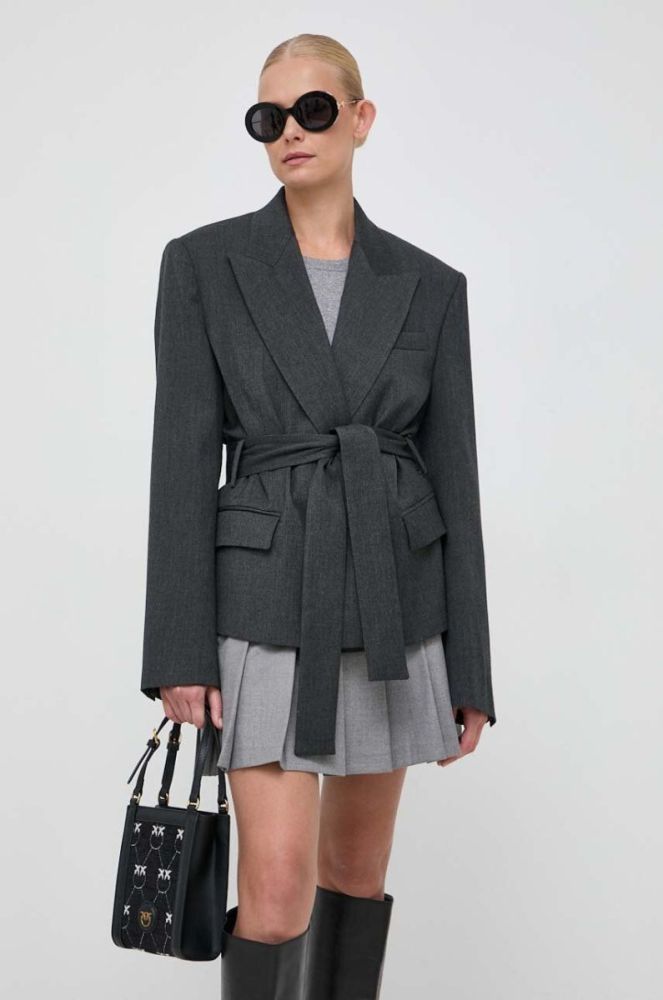 Вовняний піджак Pinko колір сірий oversize однотонна фото 2