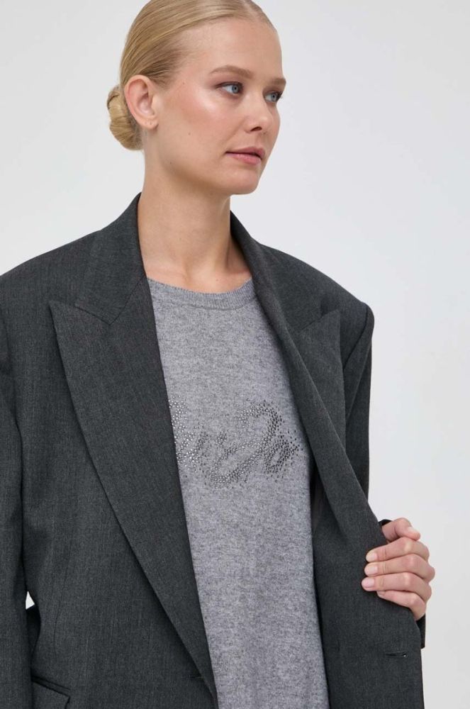 Вовняний піджак Pinko колір сірий oversize однотонна фото 6