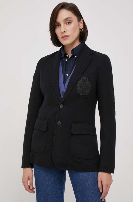 Вовняний піджак Polo Ralph Lauren колір чорний однобортний однотонна