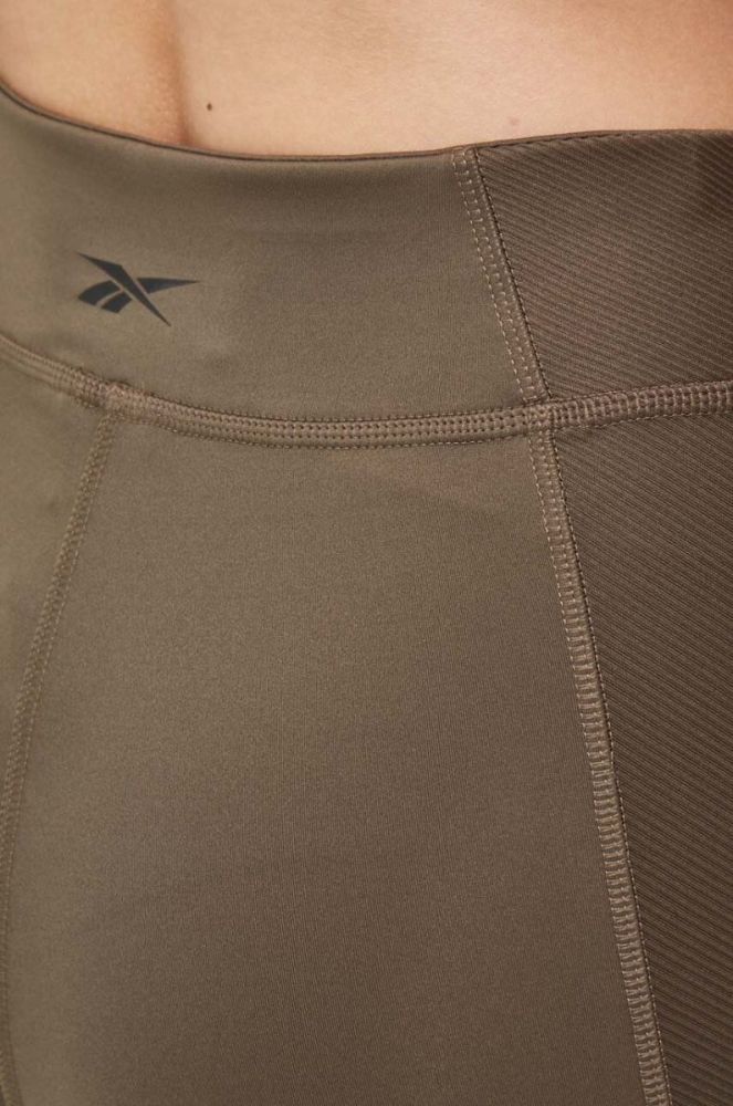 Легінси для йоги Reebok колір зелений однотонні фото 4
