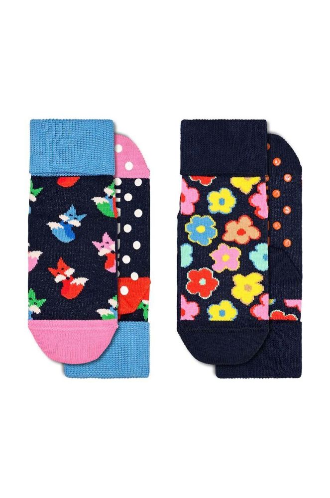 Дитячі шкарпетки Happy Socks Antislip Fox & Flower 2-pack колір синій