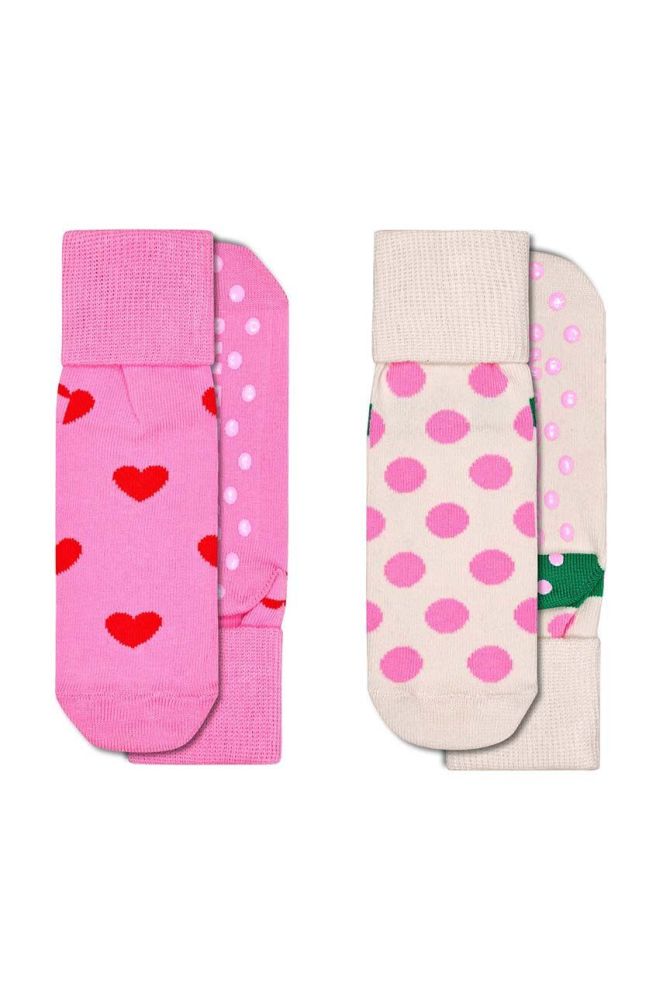 Дитячі шкарпетки Happy Socks Antislip Heart & Big Dot 2-pack колір рожевий