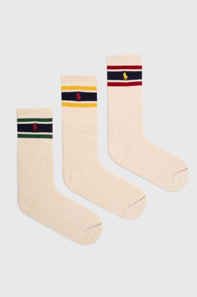 Шкарпетки Polo Ralph Lauren 3-pack чоловічі колір бежевий