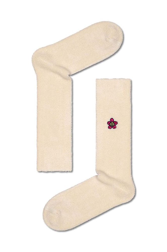 Шкарпетки Happy Socks Embroidered Flower Crew Sock колір бежевий