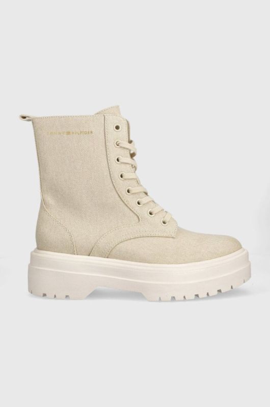 Черевики Tommy Hilfiger FEMININE ESSENTIAL CANVAS жіночі колір бежевий на платформі FW0FW07357