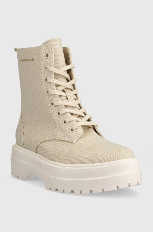 Черевики Tommy Hilfiger FEMININE ESSENTIAL CANVAS жіночі колір бежевий на платформі FW0FW07357 фото 2