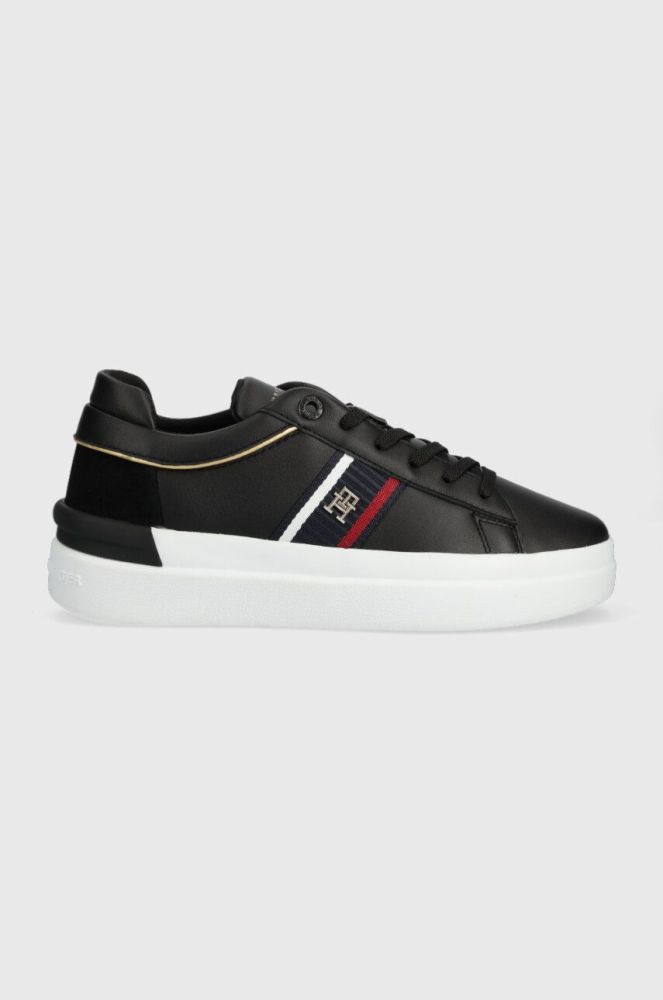 Шкіряні кросівки Tommy Hilfiger CORP WEBBING COURT колір чорний FW0FW07387