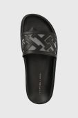 Шкіряні шльопанці Tommy Hilfiger TH ELEVATED FLAT SANDAL жіночі колір чорний на платформі FW0FW07407