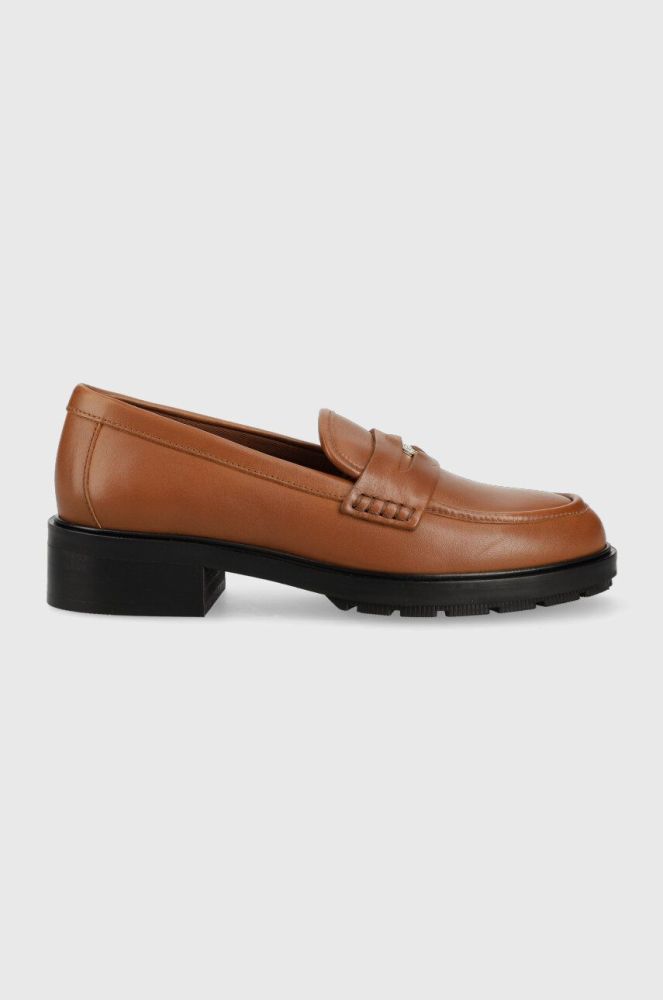 Шкіряні мокасини Tommy Hilfiger TH ICONIC LOAFER жіночі колір коричневий на плоскому ходу FW0FW07412