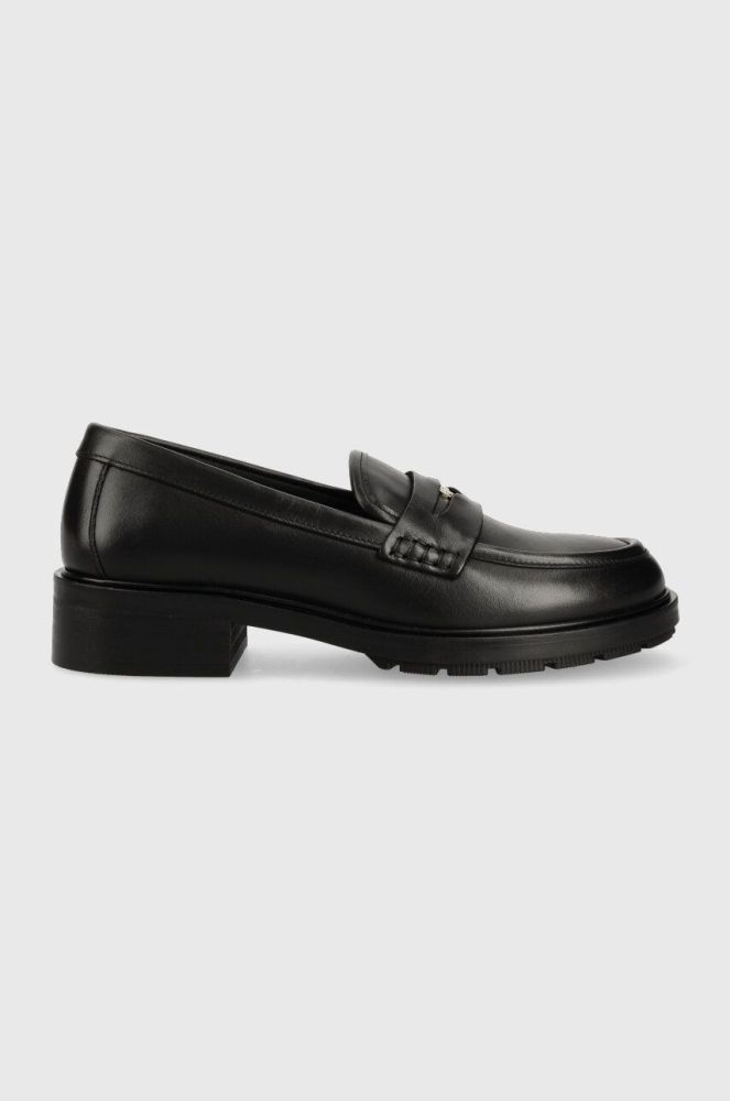 Шкіряні мокасини Tommy Hilfiger TH ICONIC LOAFER жіночі колір чорний на плоскому ходу FW0FW07412