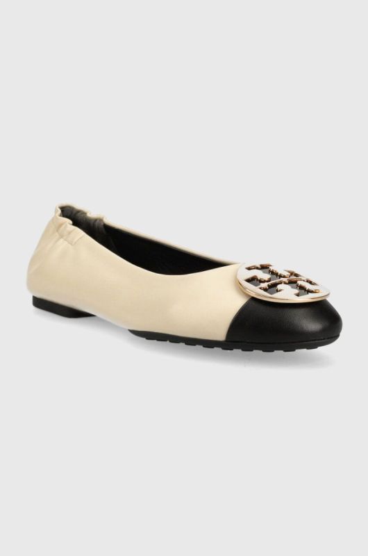 Шкіряні балетки Tory Burch Claire Cap Toe Ballet колір бежевий  148336-001 фото 2